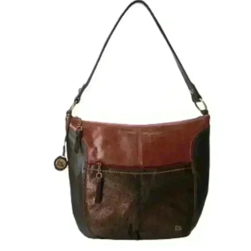 The Sak Brown Metallic Leather Hobo Colorblock Teak Multi Bag